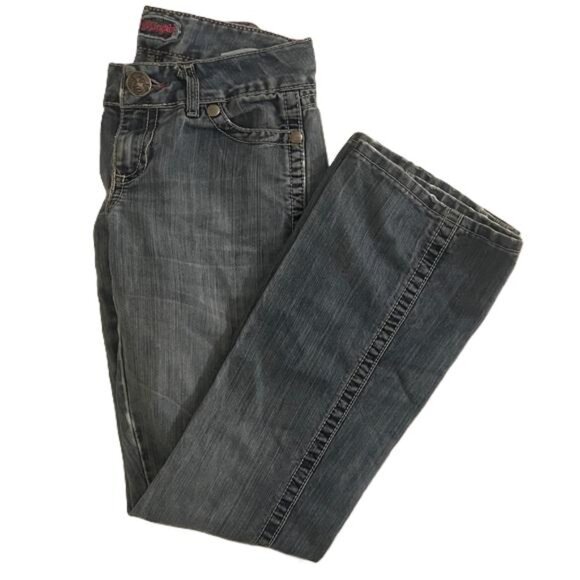 Wrangler Premium Patch Jeans Bootcut Blue Denim Rodeo Cowgirl Womens 29x32 - Picture 1 of 7